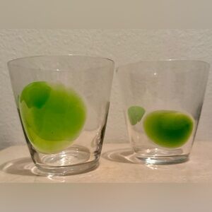 2 Bormioli Rocco whiskey glasses. Green. 10oz Italy 3.75”